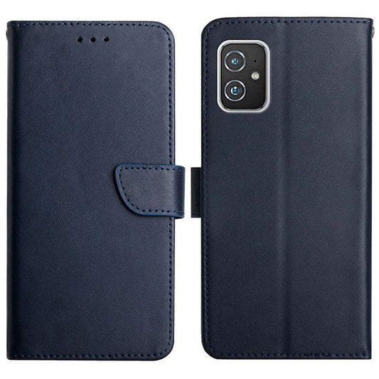 Flip Design Wallet Stand Phone Cover Genuine Leather + TPU Nappa Texture Full Body Protective Phone Case for Asus Zenfone 8 - Blue