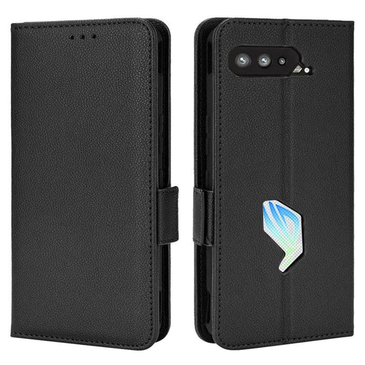 For Asus ROG Phone 5 / ROG Phone 5s / ZS676KS / ZS673KS Litchi Texture PU Leather Phone Case Magnetic Closure Wallet Stand Flip Shockproof Cover - Black