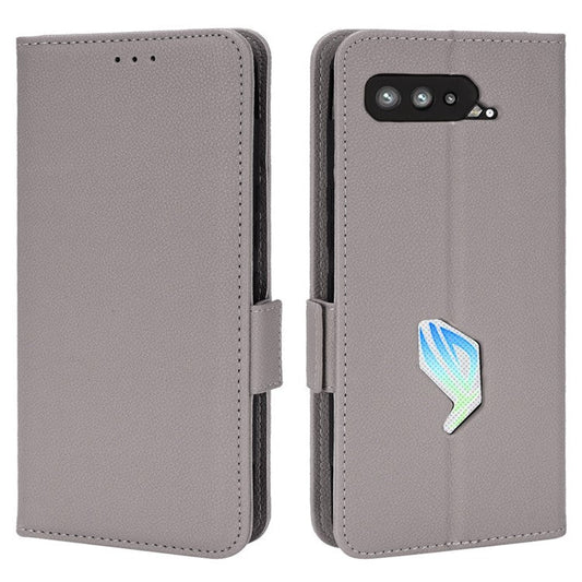 For Asus ROG Phone 5 / ROG Phone 5s / ZS676KS / ZS673KS Litchi Texture PU Leather Phone Case Magnetic Closure Wallet Stand Flip Shockproof Cover - Grey