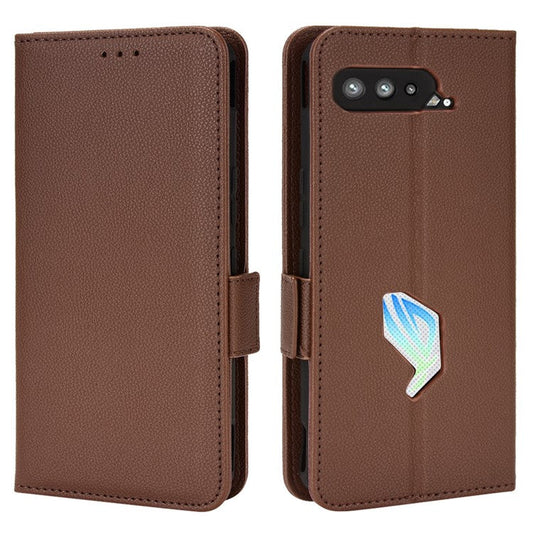 For Asus ROG Phone 5 / ROG Phone 5s / ZS676KS / ZS673KS Litchi Texture PU Leather Phone Case Magnetic Closure Wallet Stand Flip Shockproof Cover - Brown