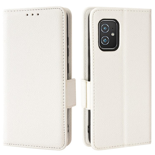 For Asus Zenfone 8 ZS590KS / Zenfone 8Z Litchi Texture Leather Phone Case PU Leather Protective Cover Stand Wallet - White