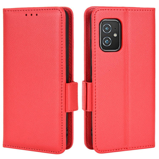 For Asus Zenfone 8 ZS590KS / Zenfone 8Z Litchi Texture Leather Phone Case PU Leather Protective Cover Stand Wallet - Red