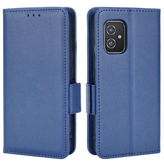For Asus Zenfone 8 ZS590KS / Zenfone 8Z Litchi Texture Leather Phone Case PU Leather Protective Cover Stand Wallet - Dark Blue