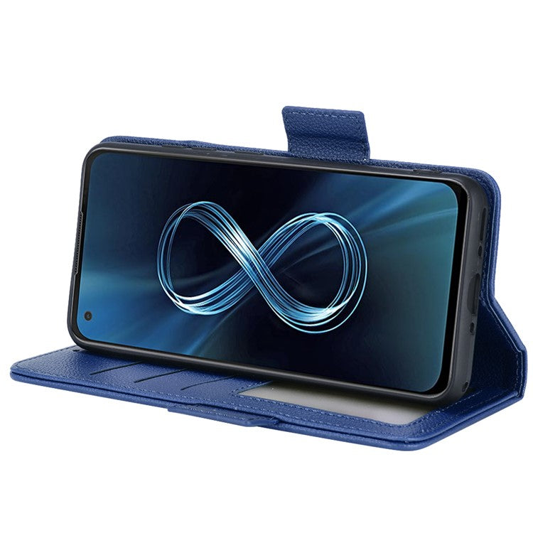For Asus Zenfone 8 ZS590KS / Zenfone 8Z Litchi Texture Leather Phone Case PU Leather Protective Cover Stand Wallet - Dark Blue
