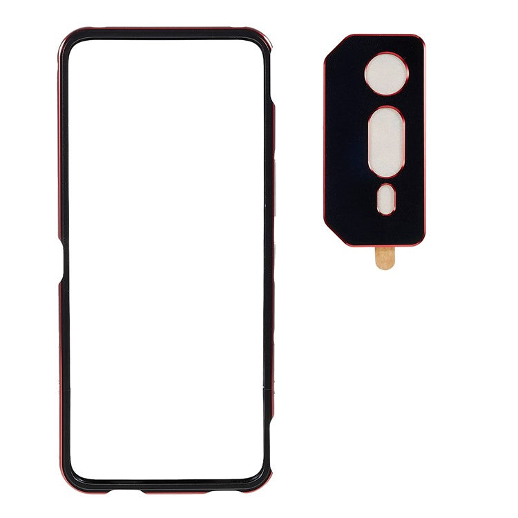 For Asus ROG Phone 6 5G / Phone 6 Pro 5G Shockproof Metal Bumper Frame Anti-wear Raised Edge Protection with Camera Lens Cover - Black / Red