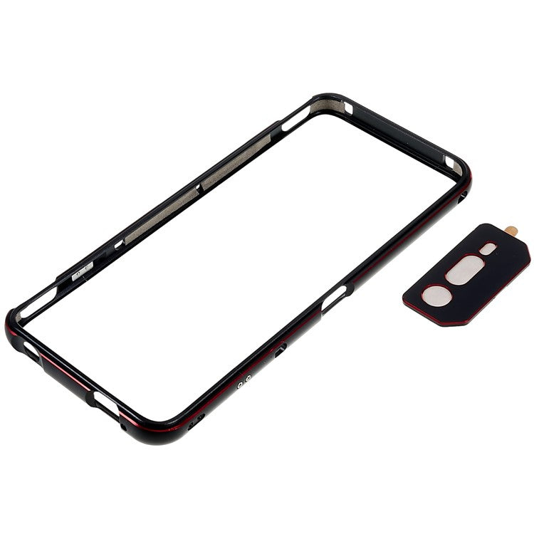For Asus ROG Phone 6 5G / Phone 6 Pro 5G Shockproof Metal Bumper Frame Anti-wear Raised Edge Protection with Camera Lens Cover - Black / Red