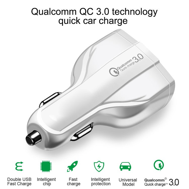 Dual USB QC 3.0 Type-C Fast Charging Car Charger Adapter for iPhone Samsung Huawei - White