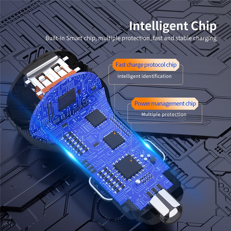 ESSAGER PD 3.0+QC 3.0 36W Car Charger Digital Display Type-C USB-A Dual Port Car Charger Adapter