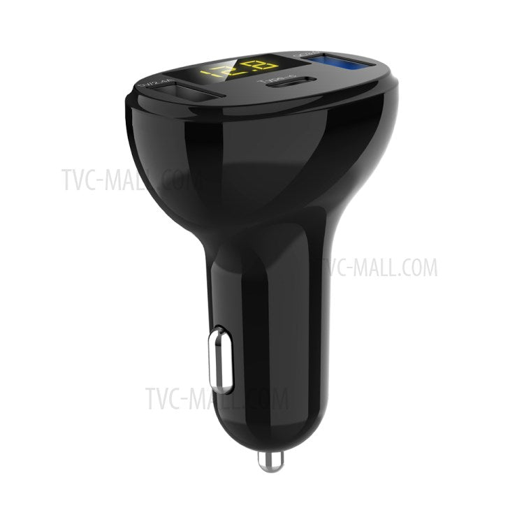 C02 Digital Display Type-C and Dual USB Ports Car Charger