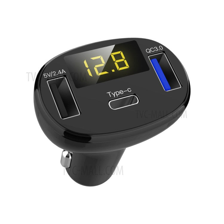 C02 Digital Display Type-C and Dual USB Ports Car Charger