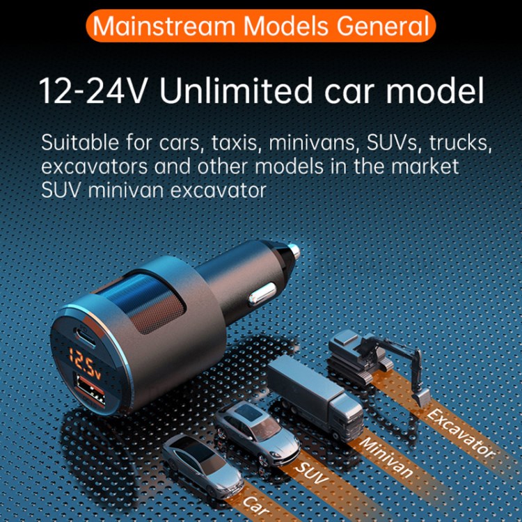 SC01 USB Car Charger 18W QC3.0 65W PD Type C Dual Ports Car Fast Charger Adapter - Silver