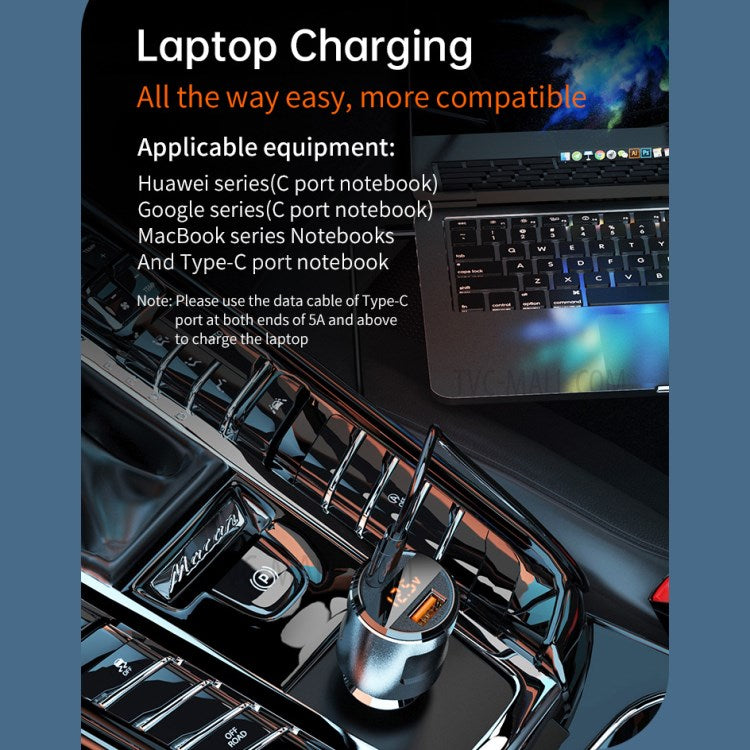 SC01 USB Car Charger 18W QC3.0 65W PD Type C Dual Ports Car Fast Charger Adapter - Silver