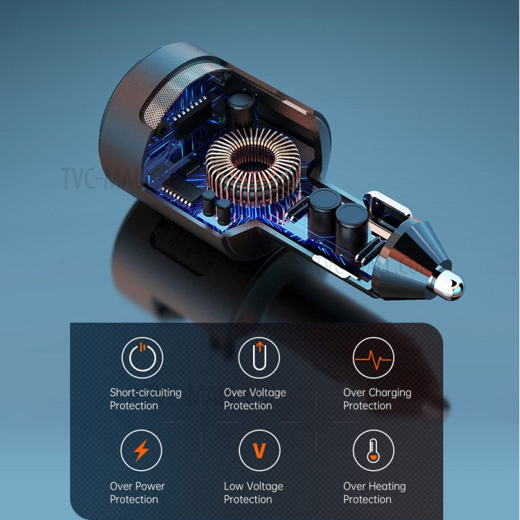 SC01 USB Car Charger 18W QC3.0 65W PD Type C Dual Ports Car Fast Charger Adapter - Silver