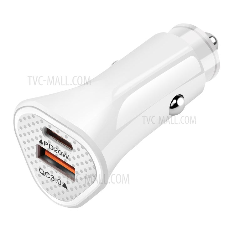 SY-313PD20W QC3.0 USB + PD 20W Type-C Dual Port Car Charger Adapter for iPhone 12 Pro Xiaomi Huawei - White