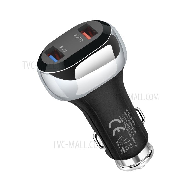 YSY-312PD QC3.0 USB + PD 18W Type-C Dual Port Car Charger Fast Charging Adapter for Huawei/iPhone - Black