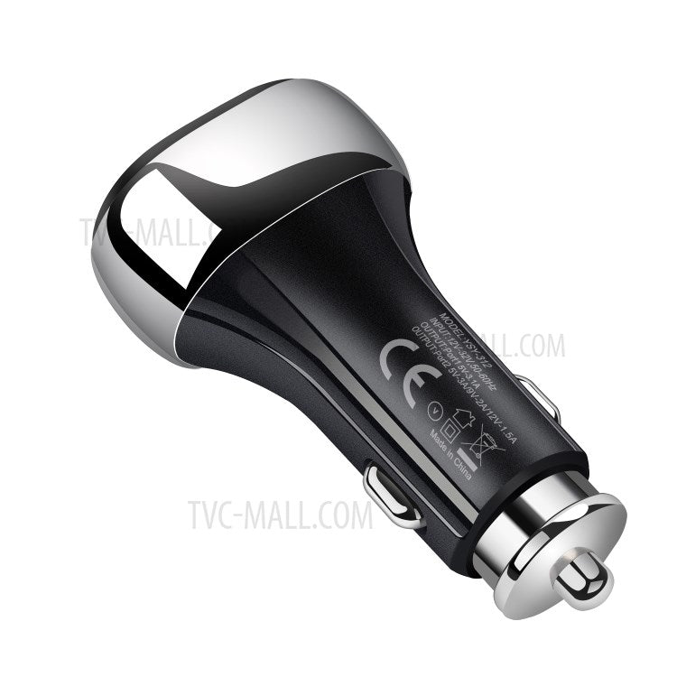YSY-312PD QC3.0 USB + PD 18W Type-C Dual Port Car Charger Fast Charging Adapter for Huawei/iPhone - Black