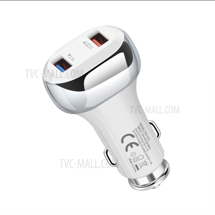 YSY-312PD QC3.0 USB + PD 18W Type-C Dual Port Car Charger Fast Charging Adapter for Huawei/iPhone - White