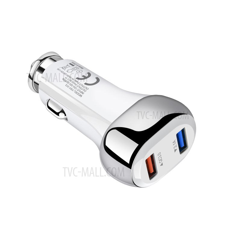 YSY-312PD QC3.0 USB + PD 18W Type-C Dual Port Car Charger Fast Charging Adapter for Huawei/iPhone - White