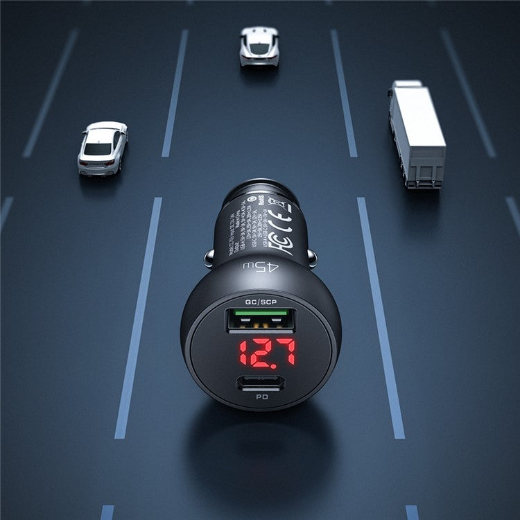 MCDODO CC-7030 MDD 45W USB + Type-C Dual Ports Car Charger with LED Display - Black