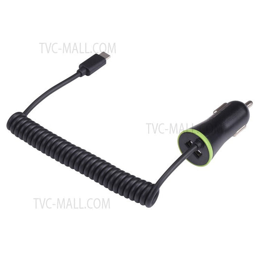 USB Car Charger with Indicator Light and Stretchable Data Cable for Mobile Phone Tablet Bluetooth Speaker - Type-C Interface