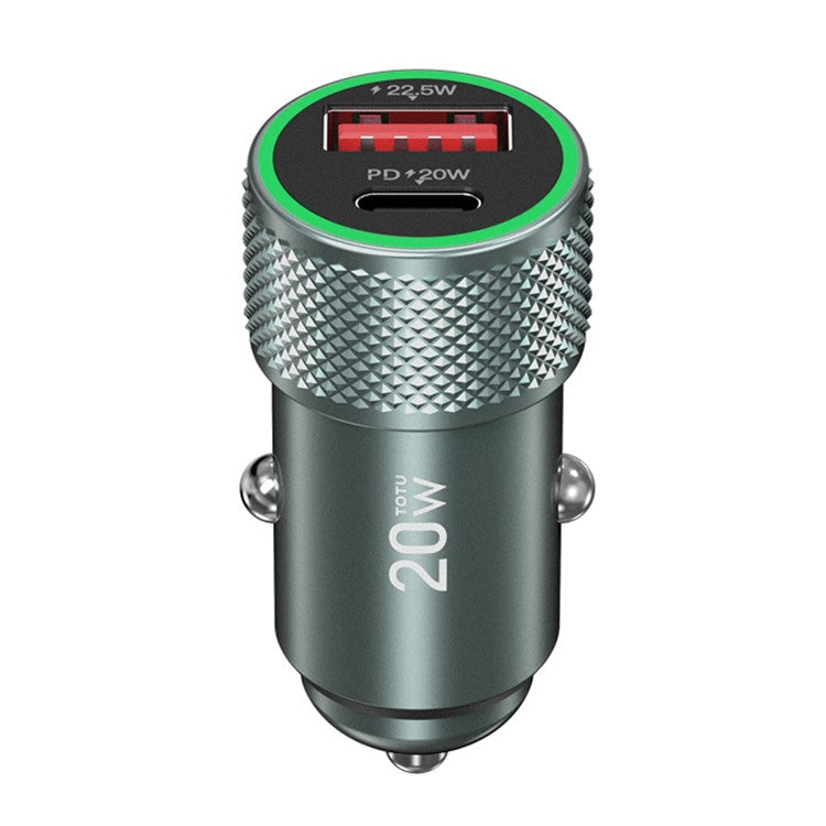 TOTU DCCPD-10 Blade Series USB 18W + Type C 20W Dual Port Car Charger Fast Charging Mobile Phone Charger for iPhone Samsung Xiaomi