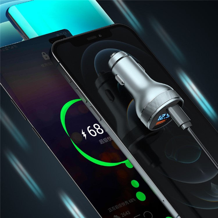 ACC-568 Type-C+USB Car Charger Adapter 20W PD 3.0 LED Display Phone Charger Fast Car Charger