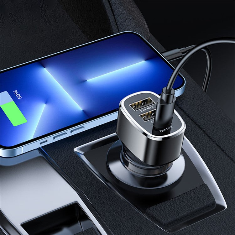 YESIDO Y47 3 Ports 49W Fast Charging Car Charger Type-C Phone Power Adapter