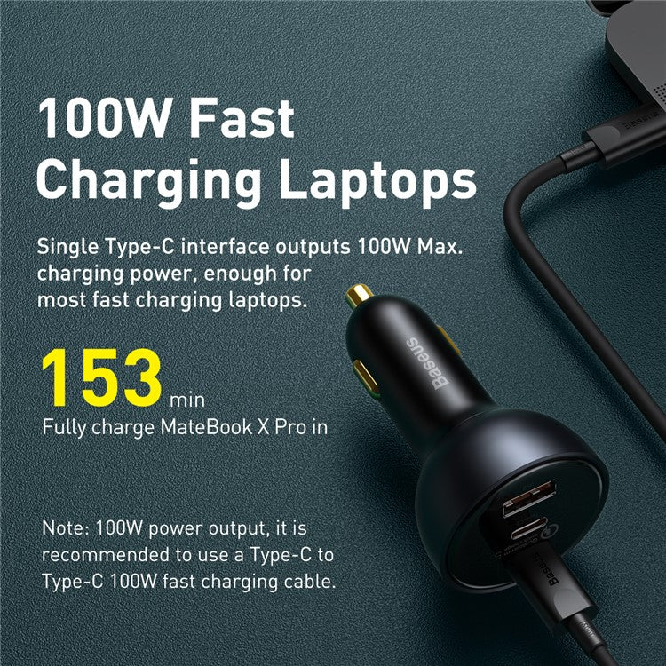 BASEUS Qualcomm QC 5.0 Technology Multi-Port Fast Charge Car Charger Type-C+Type-C+USB 160W Power Adapter with Type-C Cable