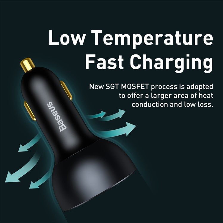 BASEUS Qualcomm QC 5.0 Technology Multi-Port Fast Charge Car Charger Type-C+Type-C+USB 160W Power Adapter with Type-C Cable
