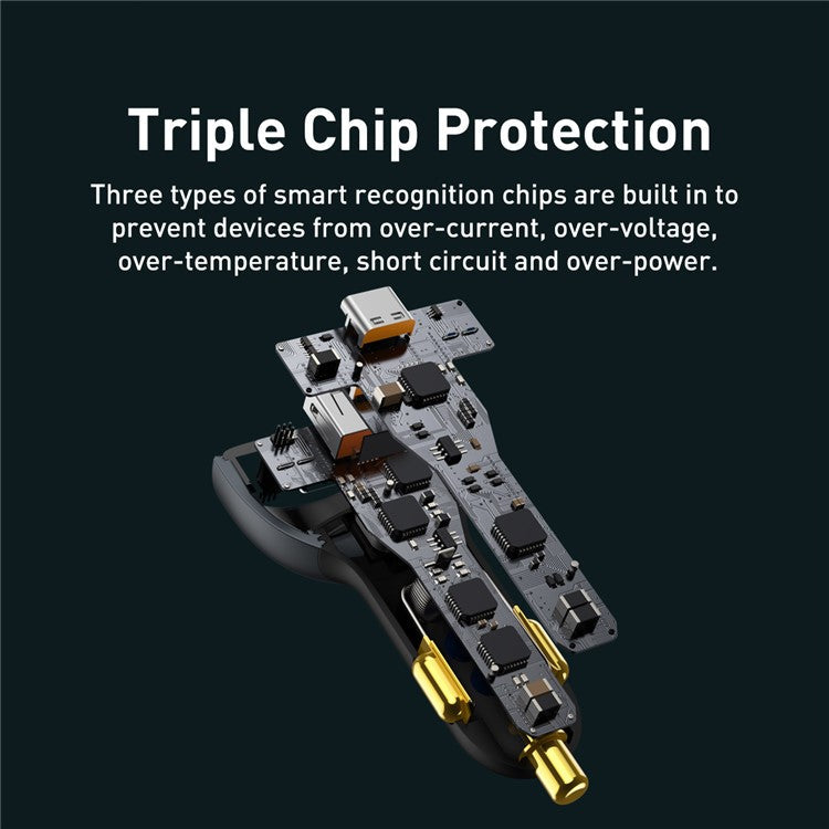 BASEUS Qualcomm QC 5.0 Technology Multi-Port Fast Charge Car Charger Type-C+Type-C+USB 160W Power Adapter with Type-C Cable