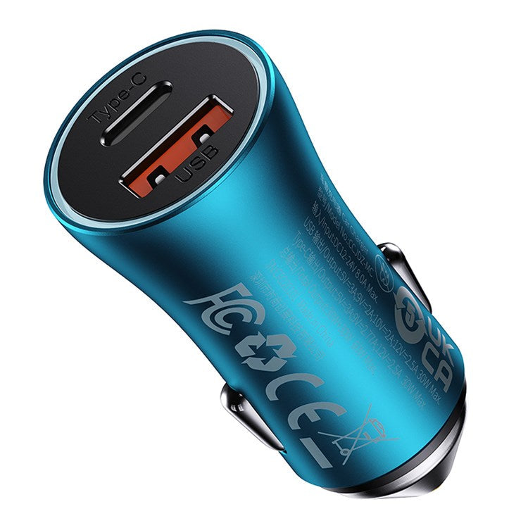 BASEUS Golden Contactor Max USB+Type C 60W Dual Output Fast Charger Universal Car Charger for Cell Phone Camera Tablets Laptops - Blue