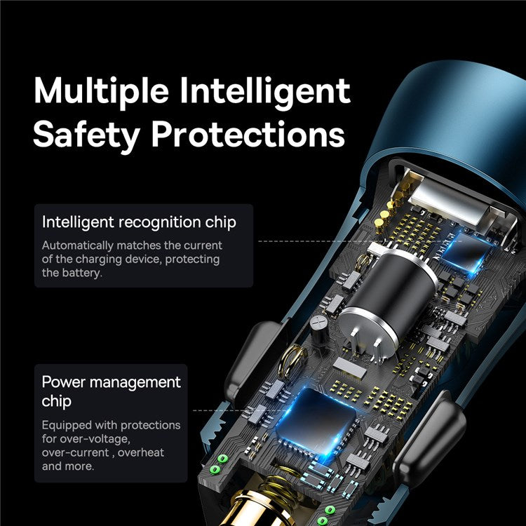 BASEUS Golden Contactor Max USB+Type C 60W Dual Output Fast Charger Universal Car Charger for Cell Phone Camera Tablets Laptops - Blue