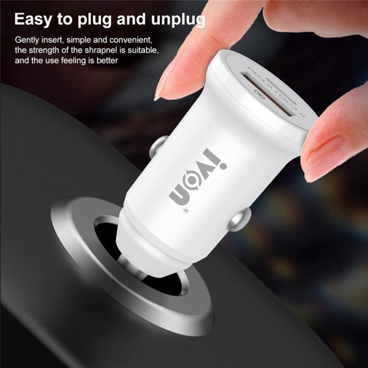 IVON CC45 20W PD 3.0 Type-C+QC 3.0 USB Dual Port Mini Car Charger Phone Fast Charging Adapter