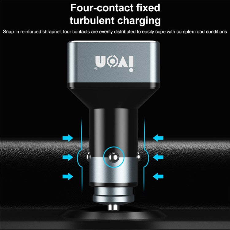 IVON CC43 45W PD 3.0 Dual Type-C+QC 3.0 USB Square Car Charger Phone Fast Charging Power Adapter
