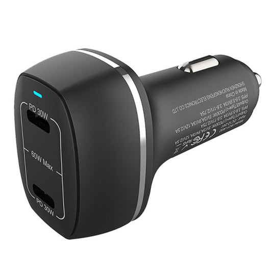 ACC-580 PD 60W Dual Type-C Ports Fast Charging Adapter Phone Car Charger - Black