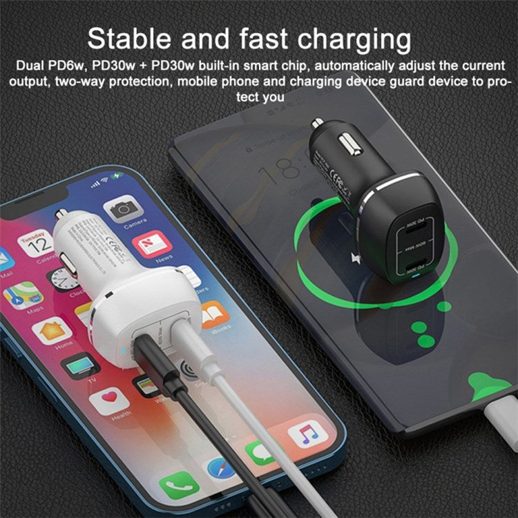 ACC-580 PD 60W Dual Type-C Ports Fast Charging Adapter Phone Car Charger - Black