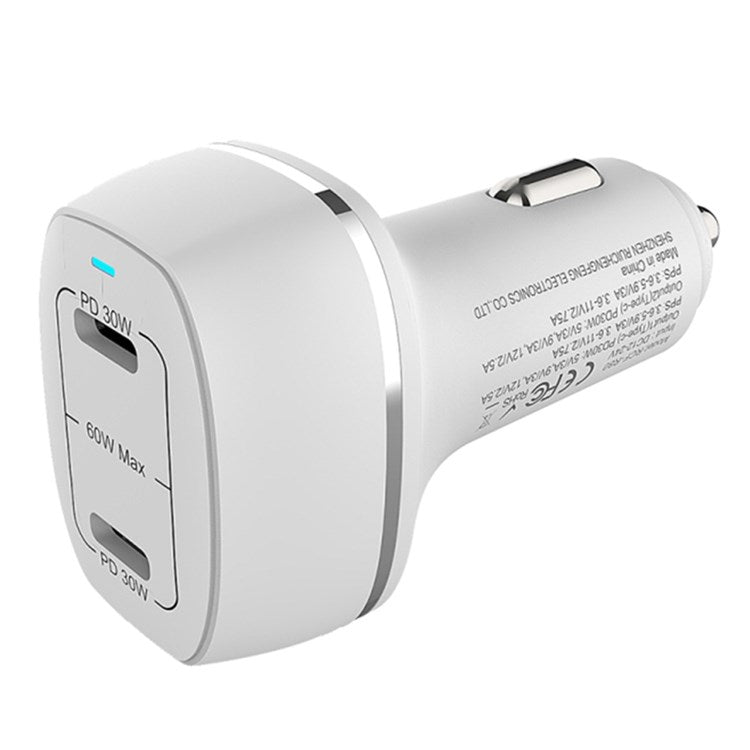 ACC-580 PD 60W Dual Type-C Ports Fast Charging Adapter Phone Car Charger - White
