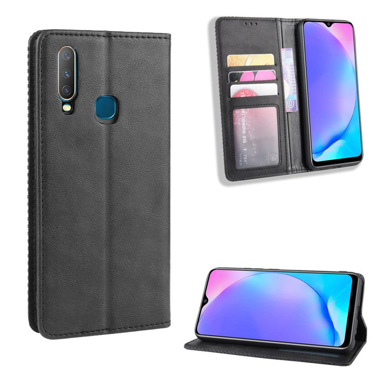 Vintage Style Leather Wallet Stand Phone Case for Vivo Y17/Y15/Y3 - Black