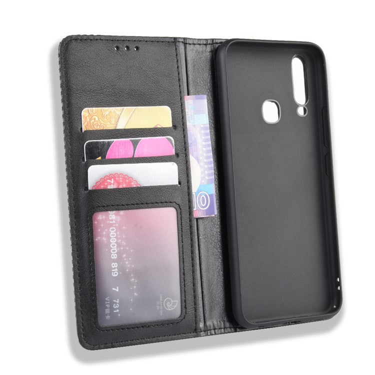 Vintage Style Leather Wallet Stand Phone Case for Vivo Y17/Y15/Y3 - Black