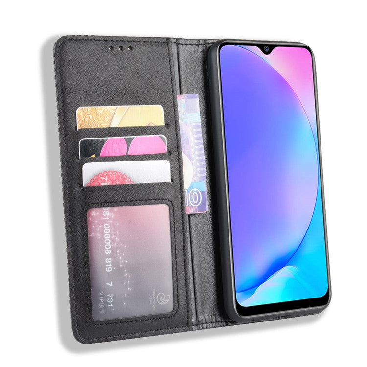 Vintage Style Leather Wallet Stand Phone Case for Vivo Y17/Y15/Y3 - Black