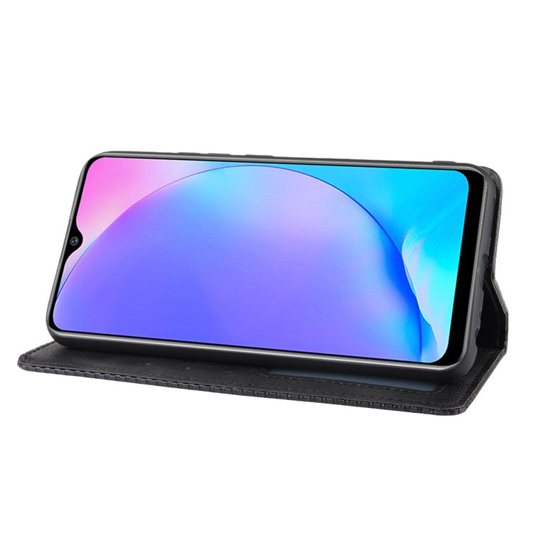 Vintage Style Leather Wallet Stand Phone Case for Vivo Y17/Y15/Y3 - Black