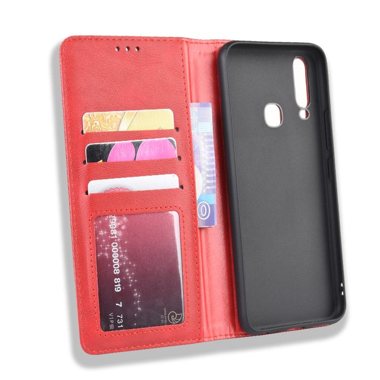 Vintage Style Leather Wallet Stand Phone Case for Vivo Y17/Y15/Y3 - Red