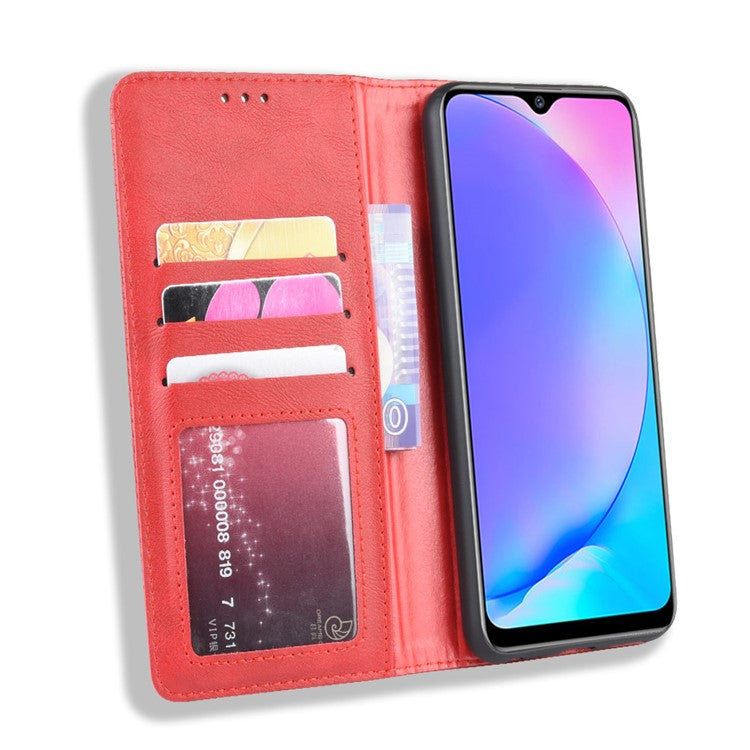 Vintage Style Leather Wallet Stand Phone Case for Vivo Y17/Y15/Y3 - Red