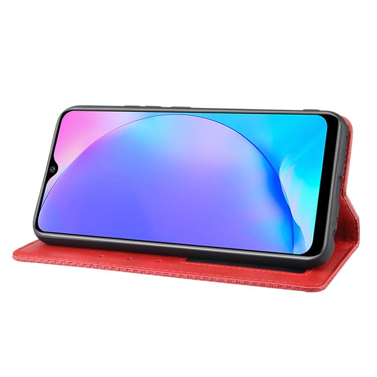 Vintage Style Leather Wallet Stand Phone Case for Vivo Y17/Y15/Y3 - Red