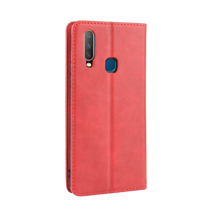 Vintage Style Leather Wallet Stand Phone Case for Vivo Y17/Y15/Y3 - Red