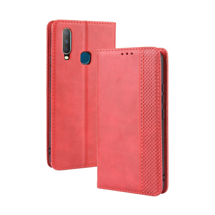 Vintage Style Leather Wallet Stand Phone Case for Vivo Y17/Y15/Y3 - Red