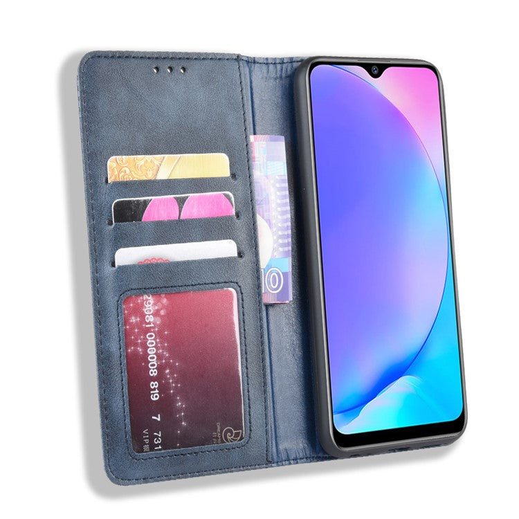 Vintage Style Leather Wallet Stand Phone Case for Vivo Y17/Y15/Y3 - Blue