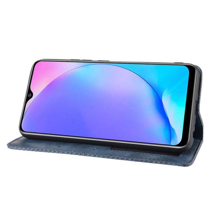 Vintage Style Leather Wallet Stand Phone Case for Vivo Y17/Y15/Y3 - Blue