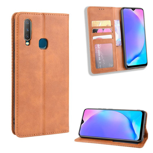 Vintage Style Leather Wallet Stand Phone Case for Vivo Y17/Y15/Y3 - Brown