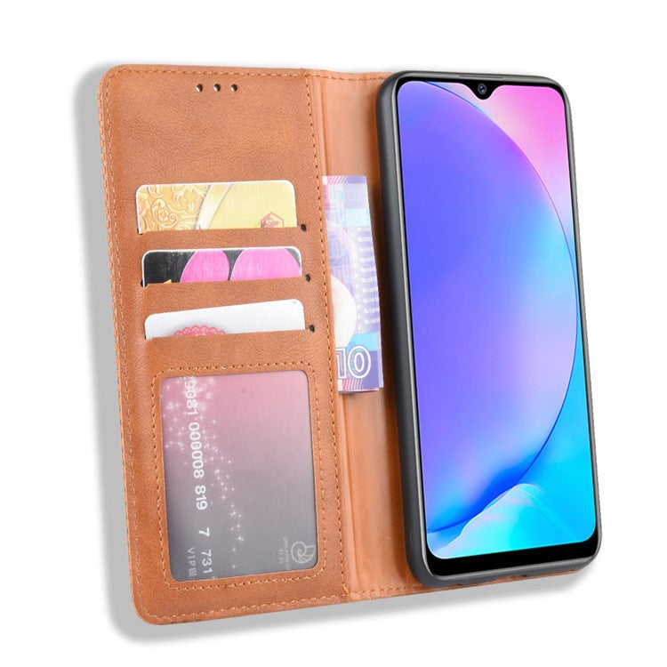 Vintage Style Leather Wallet Stand Phone Case for Vivo Y17/Y15/Y3 - Brown